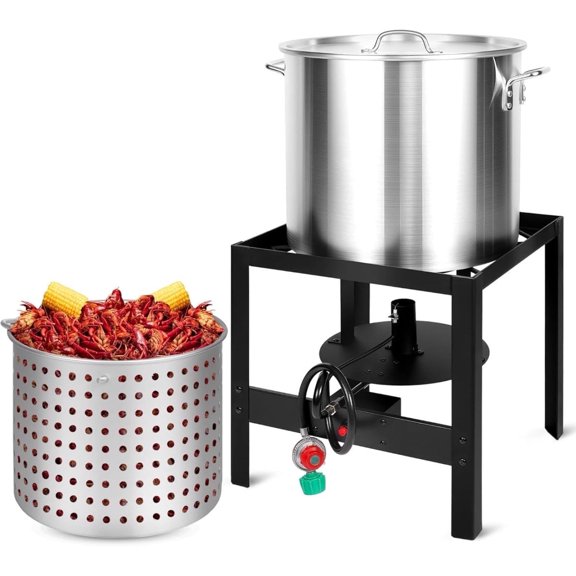 Complete Seafood Boil&Crawfish Cooker Kit: 60QT Heavy Duty Pot with Basket, Propane Burner & Regulator | Outdoor Seafood Boil Supplies
