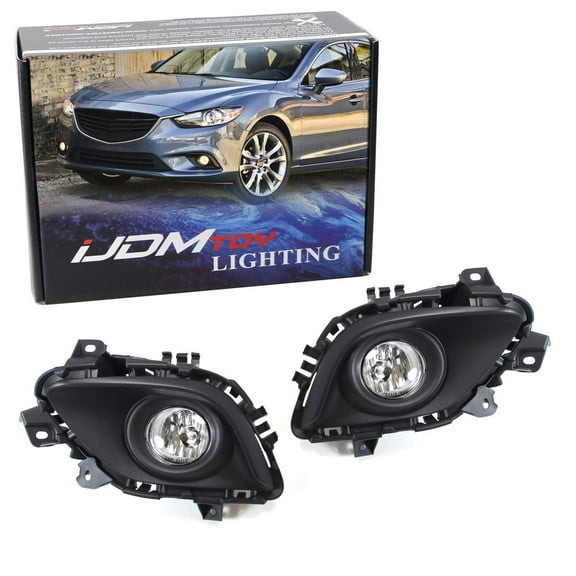 Complete Set Fog Lights Foglamp Kit with Halogen Bulbs, Wiring On/Off Switch and Garnish Bezel Covers For 2014-2016 Mazda 6 (Excluding Mazda6 Grand Touring Trim)