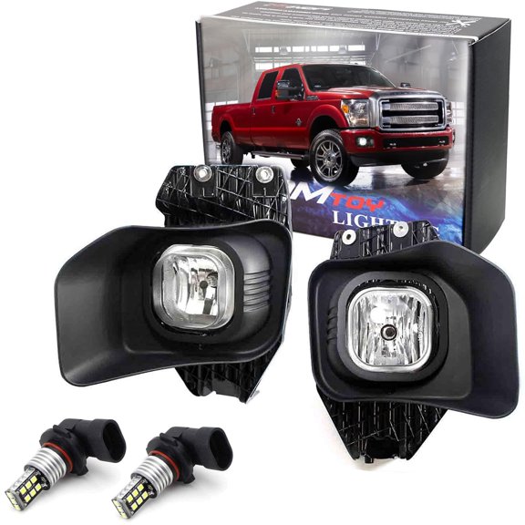Complete Set Fog Lights Foglamp Kit with Xenon White 15-SMD LED Bulbs, Wiring On/Off Switch and Garnish Bezel Covers For 2011-2016 Ford F-250 F-350 F-450 Super Duty