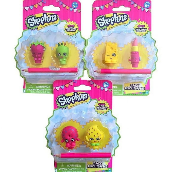 Complete Set of Shopkins Pencil Toppers 6 Toppers total: Apple Blossom, Strawberry Kiss, Chee Zee, Lippy Lips, Kooky Cookie, and D'lish Donut