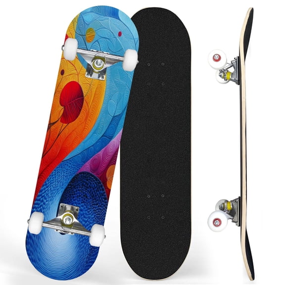 Complete Skateboards for Beginners,7 Layer Canadian Maple Double Kick Deck,31''Pro Cruiser Abstract Skate Board