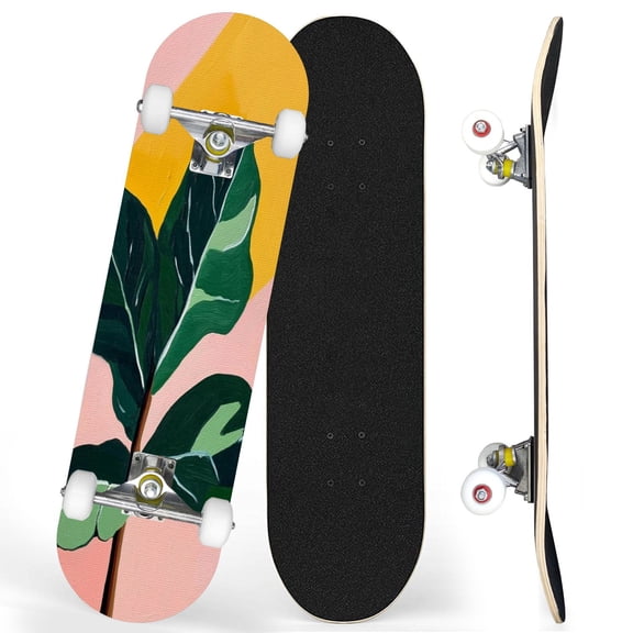 Complete Skateboards for Beginners,7 Layer Canadian Maple Double Kick Deck,31''Pro Cruiser Abstract Skate Board