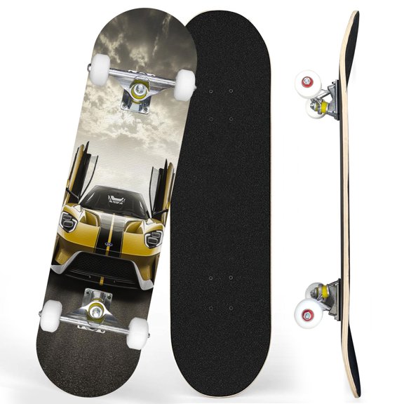 Complete Skateboards for Beginners,7 Layer Canadian Maple Double Kick Deck,31''Pro Cruiser Car Black skate Board