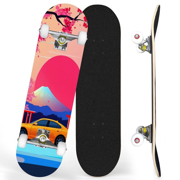 Complete Skateboards for Beginners,7 Layer Canadian Maple Double Kick Deck,31''Pro Cruiser Car Japan skate Board