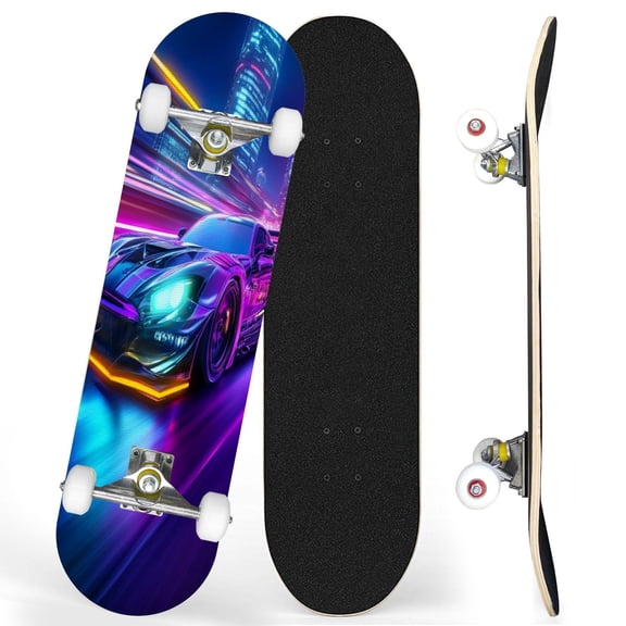 Complete Skateboards for Beginners,7 Layer Canadian Maple Double Kick Deck,31''Pro Cruiser Car Neon skate Board
