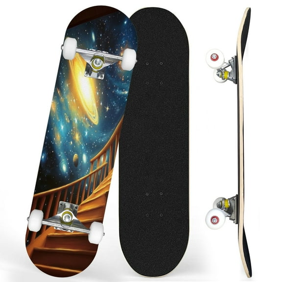 Complete Skateboards for Beginners,7 Layer Canadian Maple Double Kick Deck,31''Pro Cruiser Cool Space skate Board