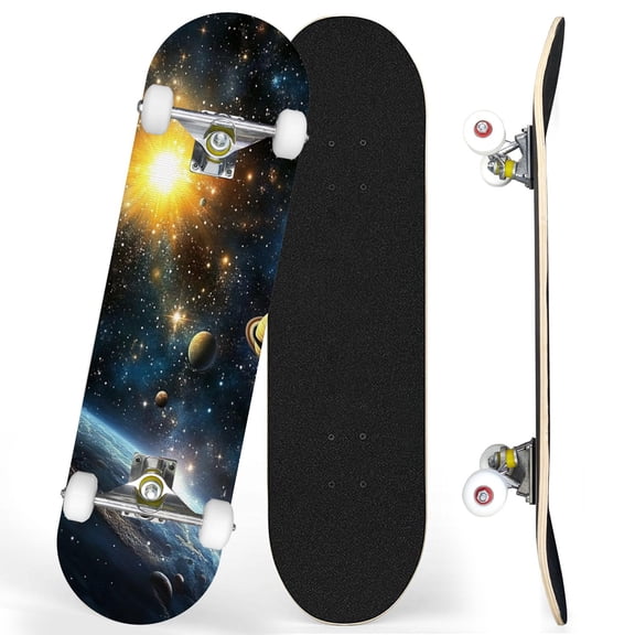 Complete Skateboards for Beginners,7 Layer Canadian Maple Double Kick Deck,31''Pro Cruiser Cool Space skate Board