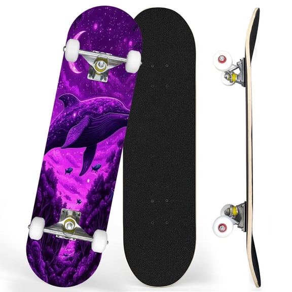 Complete Skateboards for Beginners,7 Layer Canadian Maple Double Kick Deck,31''Pro Cruiser Fantasy Skate Board