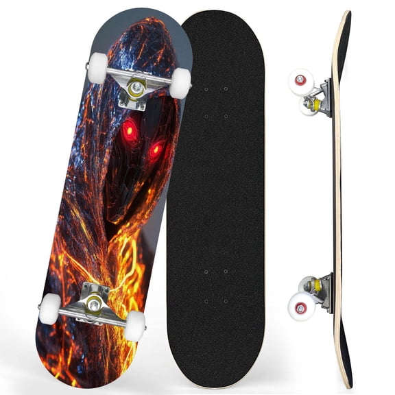 Complete Skateboards for Beginners,7 Layer Canadian Maple Double Kick Deck,31''Pro Cruiser Gaming Skate Board