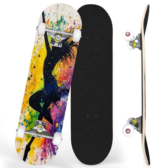 Complete Skateboards for Beginners,7 Layer Canadian Maple Double Kick Deck,31''Pro Cruiser Girl Hip Skate Board