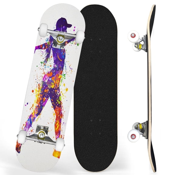 Complete Skateboards for Beginners,7 Layer Canadian Maple Double Kick Deck,31''Pro Cruiser Girl Hip Skate Board