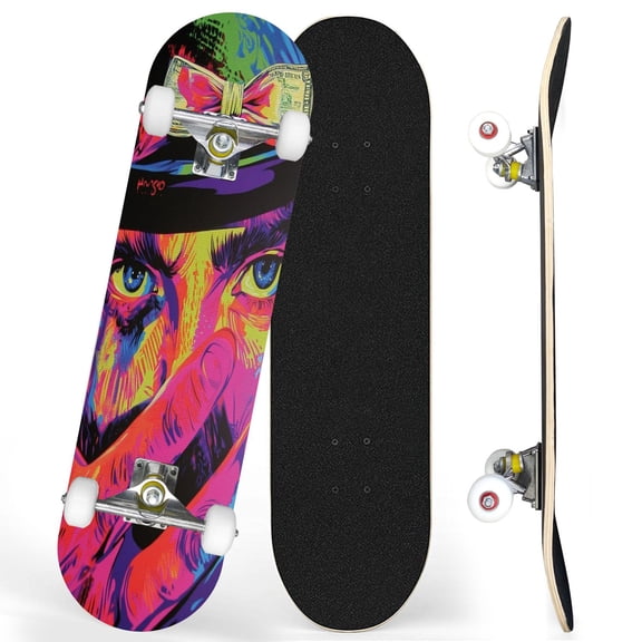 Complete Skateboards for Beginners,7 Layer Canadian Maple Double Kick Deck,31''Pro Cruiser Graffiti Skate Board