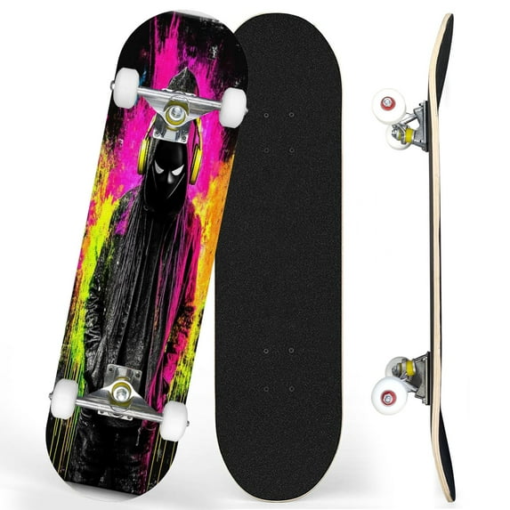 Complete Skateboards for Beginners,7 Layer Canadian Maple Double Kick Deck,31''Pro Cruiser Graffiti Skate Board