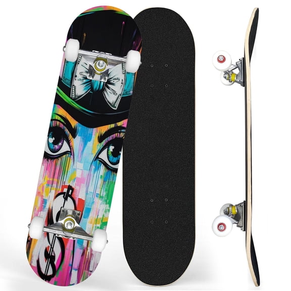 Complete Skateboards for Beginners,7 Layer Canadian Maple Double Kick Deck,31''Pro Cruiser Graffiti Skate Board