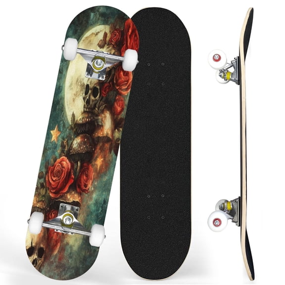 Complete Skateboards for Beginners,7 Layer Canadian Maple Double Kick Deck,31''Pro Cruiser Halloween Skate Board