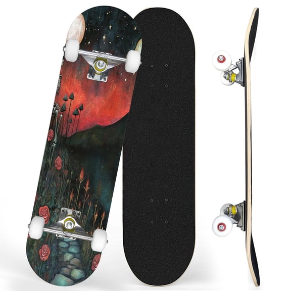Complete Skateboards for Beginners,7 Layer Canadian Maple Double Kick Deck,31''Pro Cruiser Halloween Skate Board