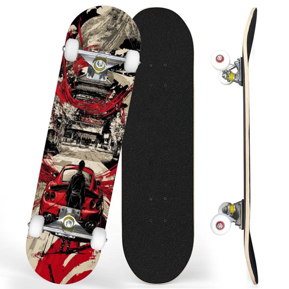 Complete Skateboards for Beginners,7 Layer Canadian Maple Double Kick Deck,31''Pro Cruiser Japanese skate Board