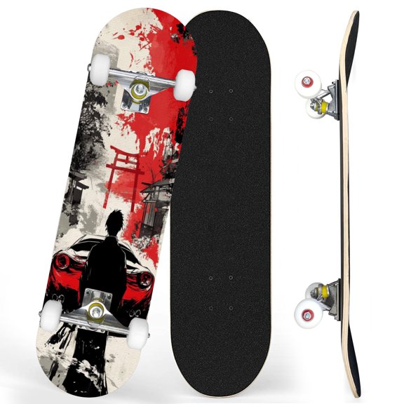Complete Skateboards for Beginners,7 Layer Canadian Maple Double Kick Deck,31''Pro Cruiser Japanese skate Board