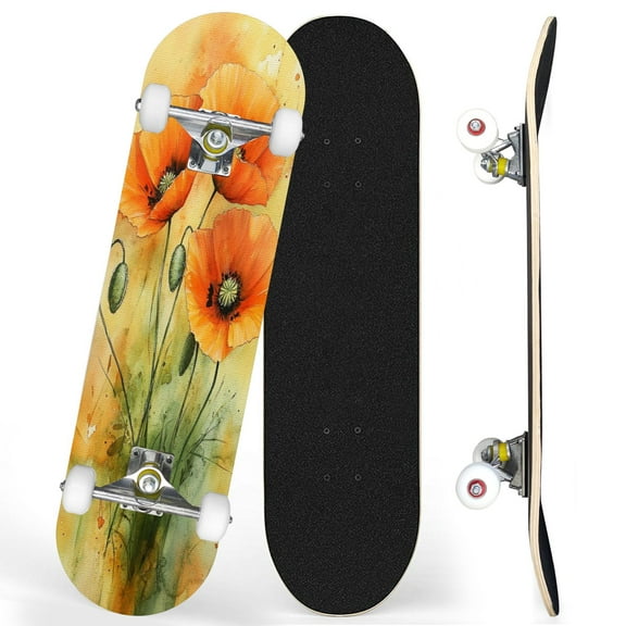Complete Skateboards for Beginners,7 Layer Canadian Maple Double Kick Deck,31''Pro Cruiser Orange Skate Board