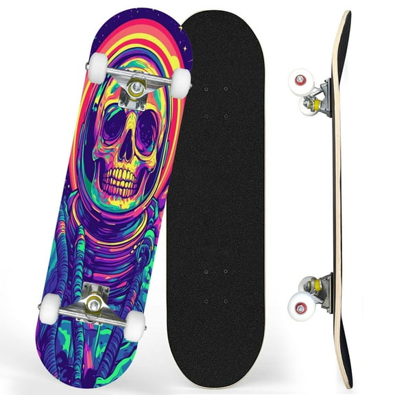 Complete Skateboards for Beginners,7 Layer Canadian Maple Double Kick Deck,31''Pro Cruiser Psychedeli Skate Board