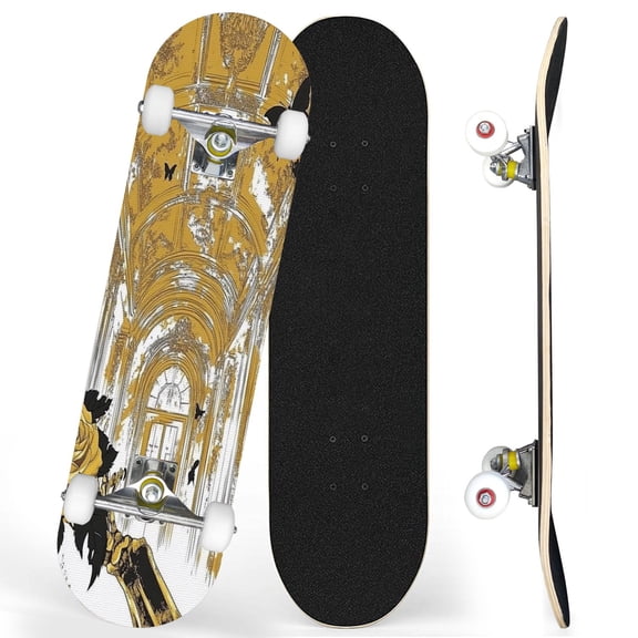 Complete Skateboards for Beginners,7 Layer Canadian Maple Double Kick Deck,31''Pro Cruiser Skull Skate Board