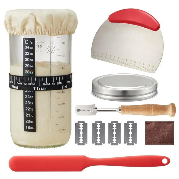 Complete Sourdough Bread Starter Kit, Glass Sourdough Starter Jar Kit & Tons of Sourdough Bread Baking Supplies- Sourdough Starter Kit Includes Sourdough Jar