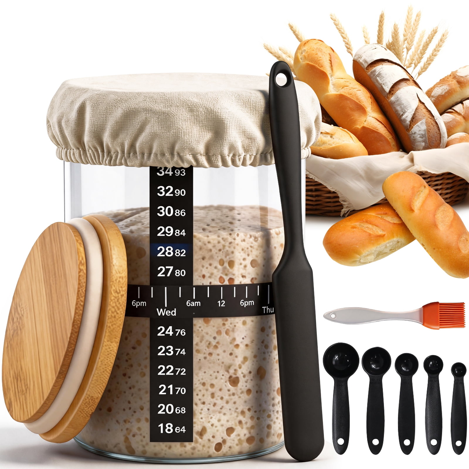 Complete Sourdough Starter Kit: 22oz wide mouth sourdough starter jar ...