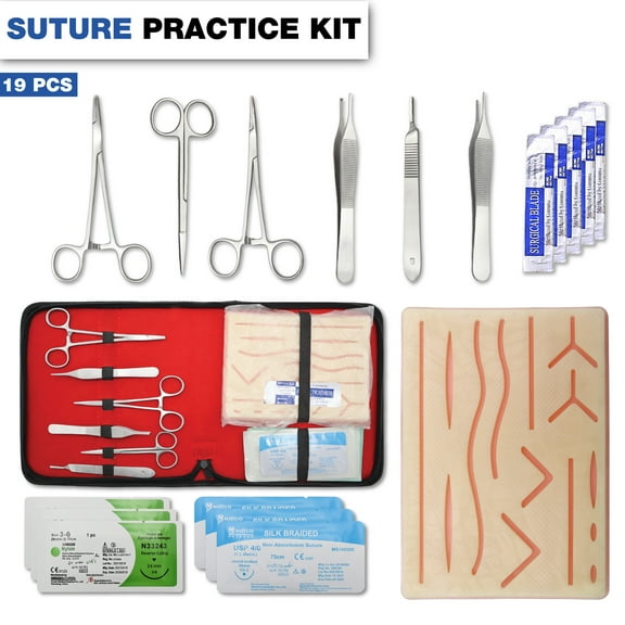 Complete Student Suture Practice Kit with Training Tools and Suture Pad for Learning and Skill Development 19 Pcs kit