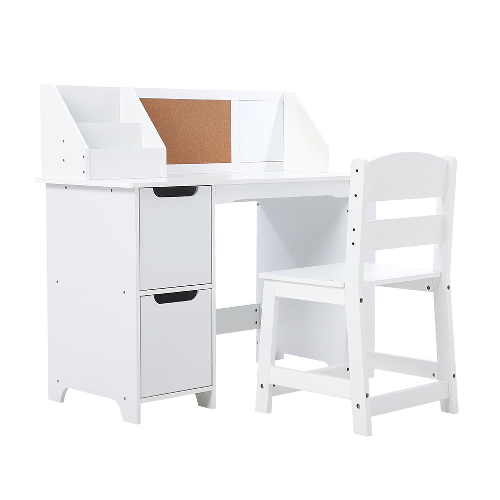 White Wood Kids Study Desk with Bulletin Board and Shelves