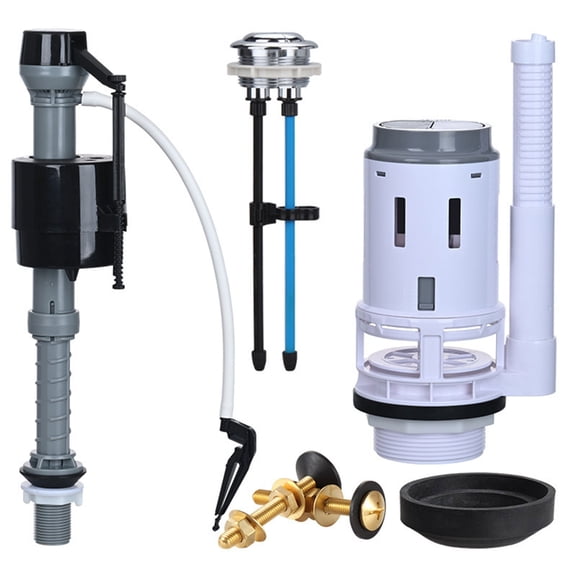 Complete Toilet Cistern Replacement Set With Drain Valves, Fill Valves, Double Flush Button Water Tank Repair Fittings