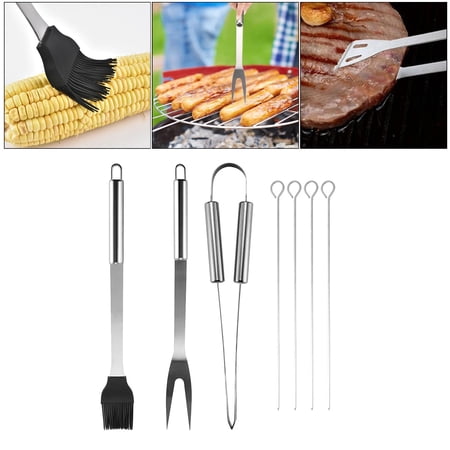 Complete Tool Set Stainless Steel Barbecue Grilling Accessories Nylon Storage Case, Includes Spatula, Basting Brush - 7PCS