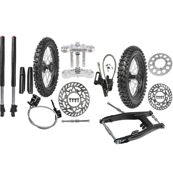 Complete Upgrade Kit for Dirt & Pit Bikes,Front 60/100-14 & Rear 80/100-12 Dirt Bike Wheels Tires Rims with Swingarm, Front Forks, Disc Brake Assembly, 420 43T Sprocket for Apollo SSR 125cc 140cc RM8