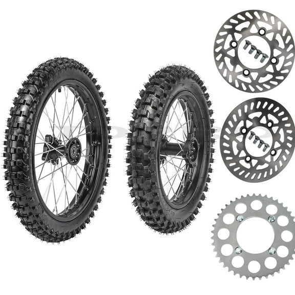 Complete Upgrade Set 70/100-17 & 90/100-14 Dirt Bike Tire Wheels 15mm Bearing- Front and Rear Tires, Rims, Inner Tubes with 420 43T Sprocket Brake Discs for Dirt Pit Bike 125cc 140cc 150cc