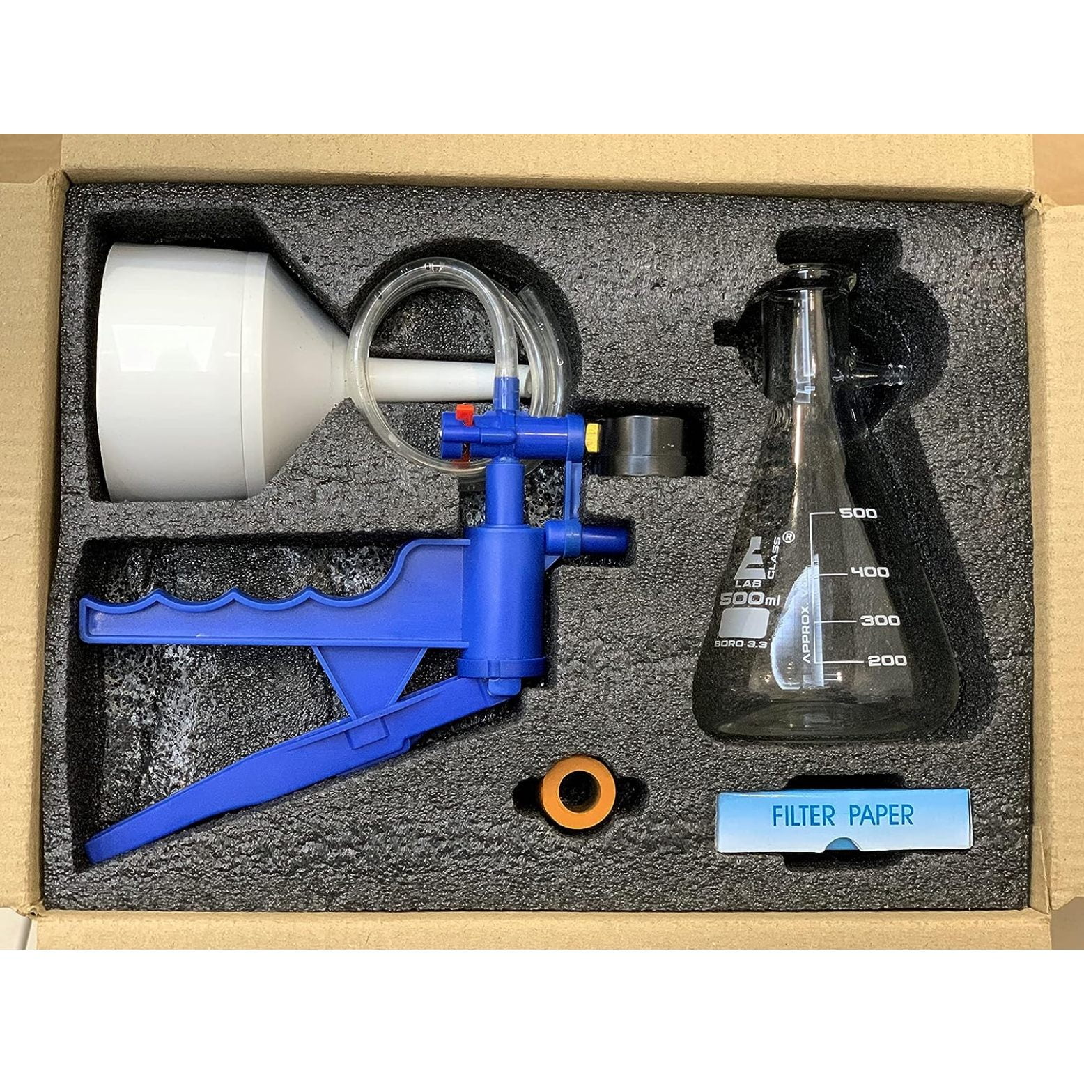 Complete Vacuum Filtration Kit Includes 500mL Filtering Flask, Hand Vacuum Pump, Buchner