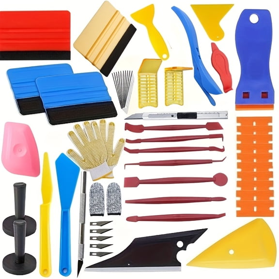 Complete Vinyl Wrap and Window Tint Application Tool Kit with Felt Squeegees, Magnetic Holders, Scraper, Knife, and Cleaning Accessories for Car Wrapping Projects