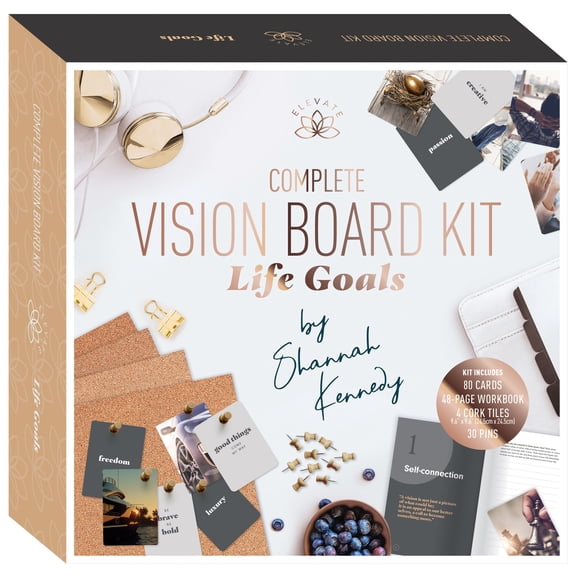 Elevate: Complete Vision Board Kit - Life Goals - Guided Manifestation Set, Workbook, Prompt Cards, Cork Tiles & Pins by Shannah Kennedy, Goal Poster