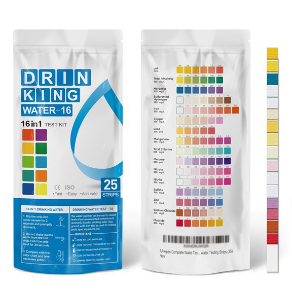 Complete Water Testing Kits for Drinking 25 Strips Bag Pack 16 in Well, Tap, Water, City (25)