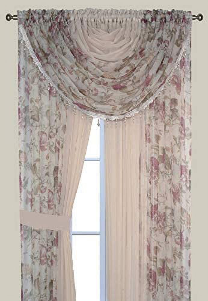 Complete Window Sheer Two Tone Curtain Panel Set W/Valance And Tiebacks