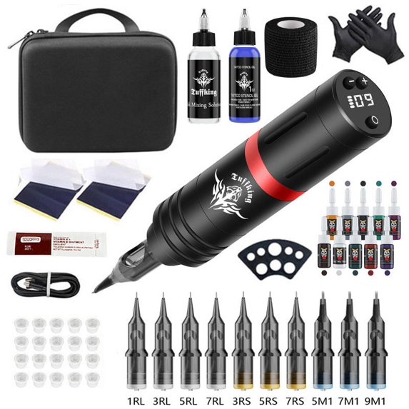 Complete Wireless Tättoo Kit – Cordless Tättoo Machine with LED Display, Adjustable Voltage, and Full Accessory Set