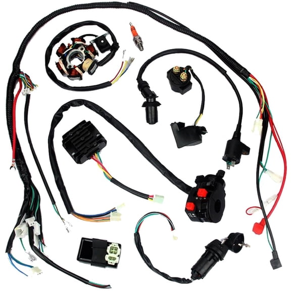 Complete Wiring Harness kit Wire Loom Electrics Stator Coil CDI Solenoid for GY6 50cc 70cc 90cc 110cc 125cc 150cc ATV Go Kart Dirt Pit Bike 4 Wheelers