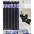 thumbnail image 1 of Complete bathroom set 19-Piece 2-rugs/mats non slip, 1 fabric shower curtain, 12 rings, 4pc matching ceramic accesories different styles and colors Stripe navy, 1 of 2