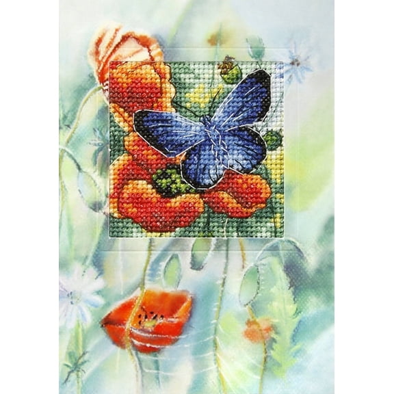 Complete counted cross stitch kit - greetings card "Flowers and butterfly" 6225