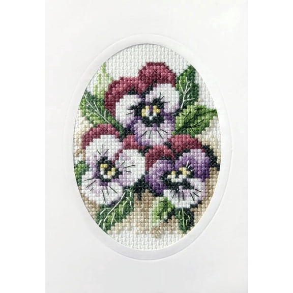 Complete cross stitch kit - greetings card "Pansies" 6161
