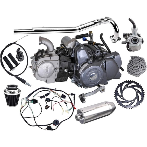 Complete set of Lifan 125cc Engine Semi-Auto 4 Stroke Motor with Wiring Harness Carburetor Chain Sprocket for Trail Bike CT70 90 110 125 Dirt Bike Trike