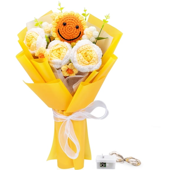Completed Flower Bouquet, Orange Handmade Knitted Bouquet, Bouquet Knitted smiling face Sunflower Rose Daisy 11 PCS for Christmas Mother's Day Birthday Wedding Home Decor Gifts for Mom A101