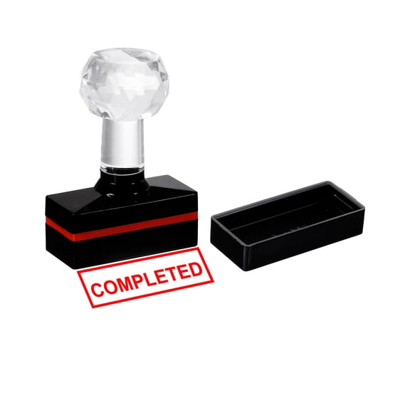 Uxcell Black Plastic Stamp Self Inking Red Ink Office Stamps Pre Inked Message Stamp 1.8'' x 0.8'' Completed