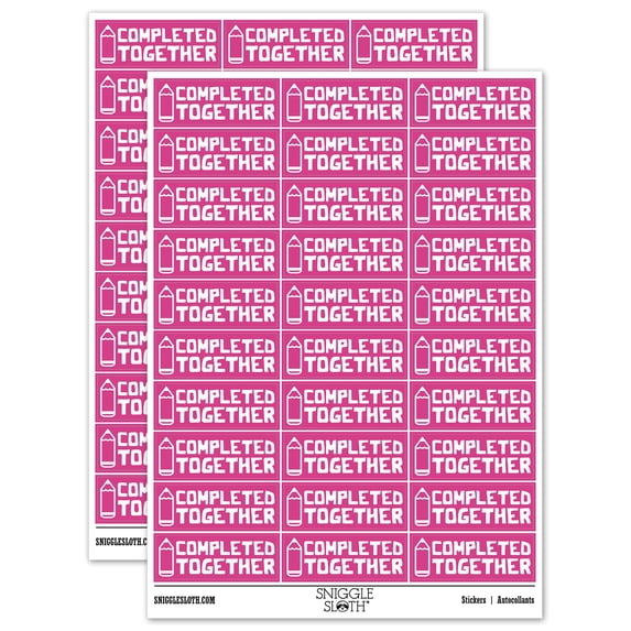 Completed Together Pencil Teacher Student School Sticker Set - Hot Pink - Matte Finish - 1.75" Medium