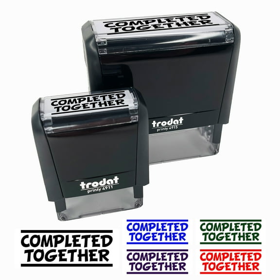 Completed Together School Teacher Self-Inking Rubber Stamp Ink Stamper for Business Office - Green Ink - Small 1-1/2 Inch