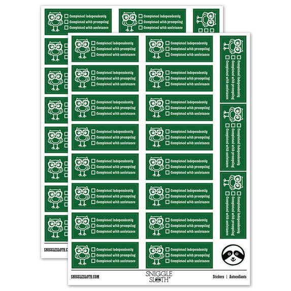 Completed With Checklist Owl Teacher Student School Sticker Set - Dark Green - Gloss Finish - 2.00" Large