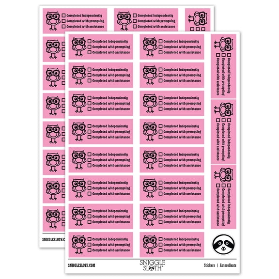 Completed With Checklist Owl Teacher Student School Sticker Set - Light Pink - Matte Finish - 2.00" Large